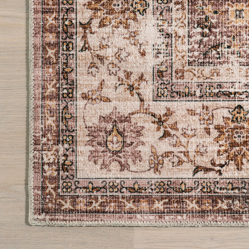 Vintage Washable Area Rug in Blush Rosewood Design