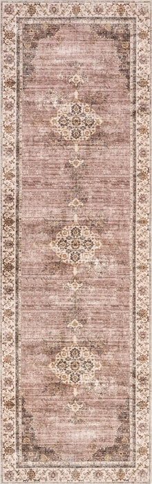 Vintage Washable Area Rug in Blush Rosewood Design