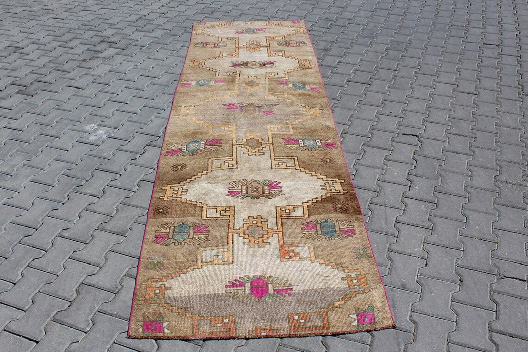 Vintage Wool Runner Rug 100cm x 338cm Handcrafted Design