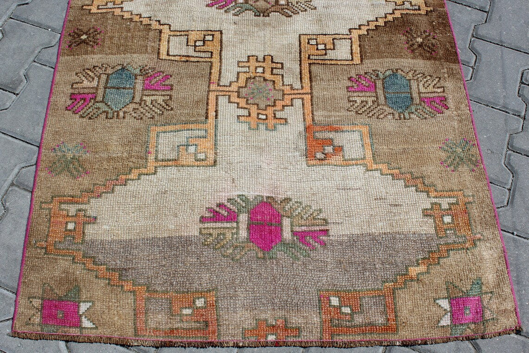 Vintage Wool Runner Rug 100cm x 338cm Handcrafted Design