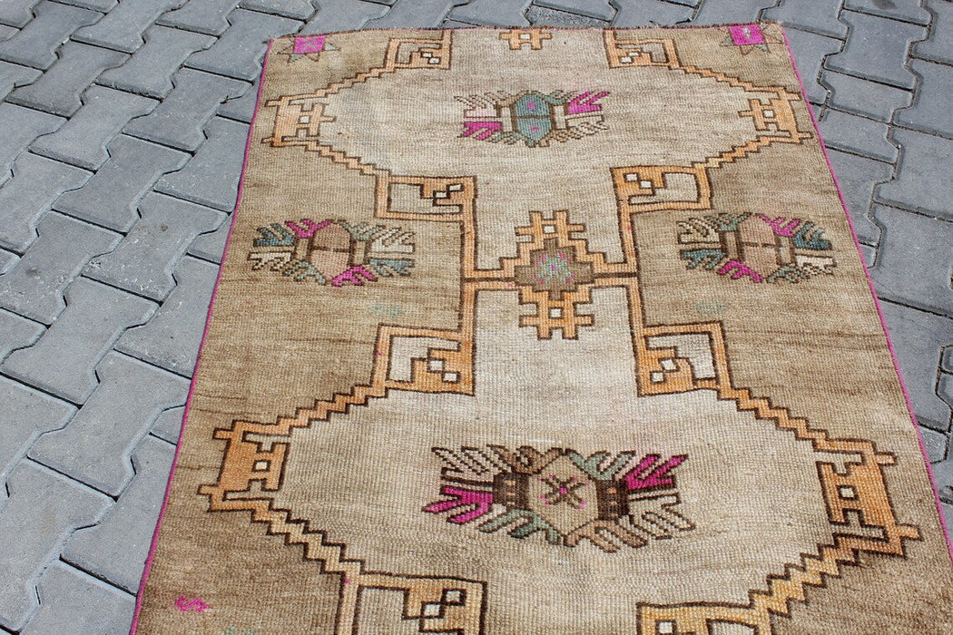 Vintage Wool Runner Rug 100cm x 338cm Handcrafted Design