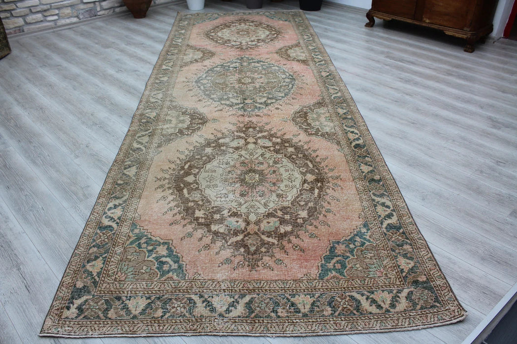 Vintage Wool Runner Rug 139cm x 438cm Handcrafted Design