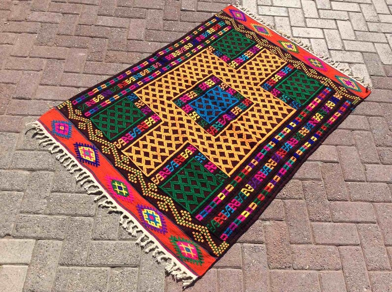 Vintage Yellow Tribal Kilim Rug 145cm x 103cm