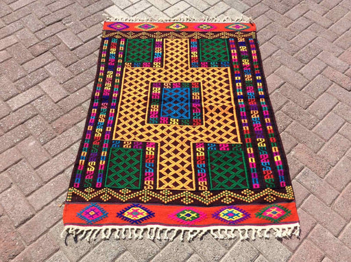 Vintage Yellow Tribal Kilim Rug 145cm x 103cm