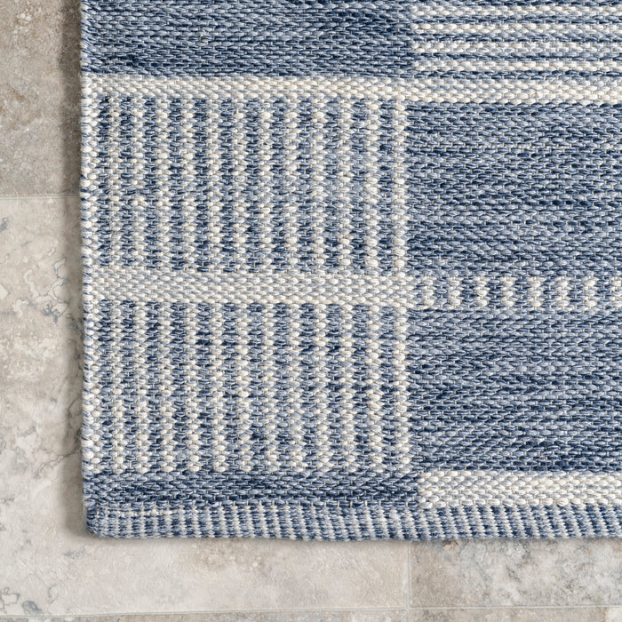 Violetta Blue Indoor Outdoor Recycled Fiber Blocks Rug