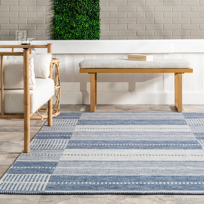 Violetta Blue Indoor Outdoor Recycled Fiber Blocks Rug