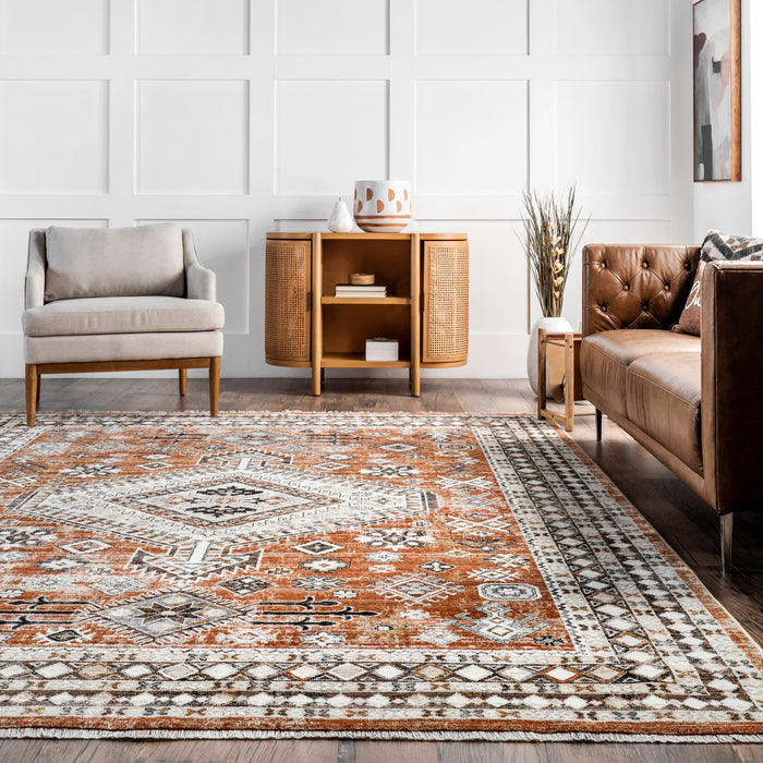 Virginia Medallion Fringe Area Rug 120x180 cm Rust