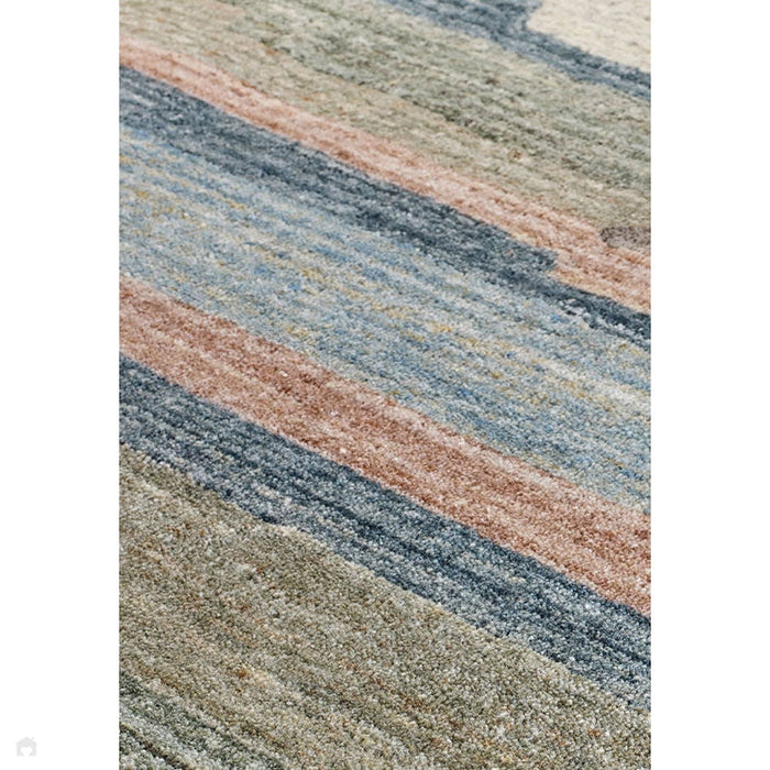 Vista Modern Plain Abstract Stripe Hand-Woven Ribbed Textured Wool Blue/Green/Rust/Multicolour Rug