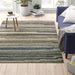 Vista Modern Plain Abstract Stripe Hand-Woven Ribbed Textured Wool Blue/Green/Rust/Multicolour Rug