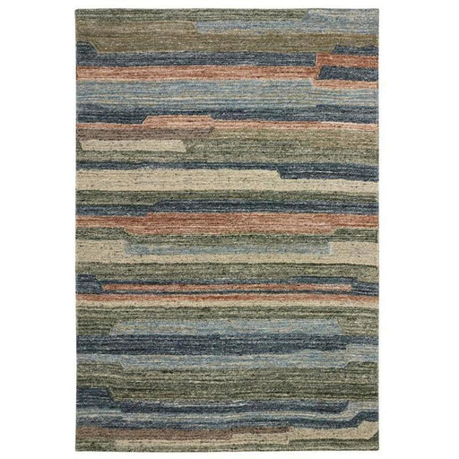 Vista Modern Plain Abstract Stripe Hand-Woven Ribbed Textured Wool Blue/Green/Rust/Multicolour Rug