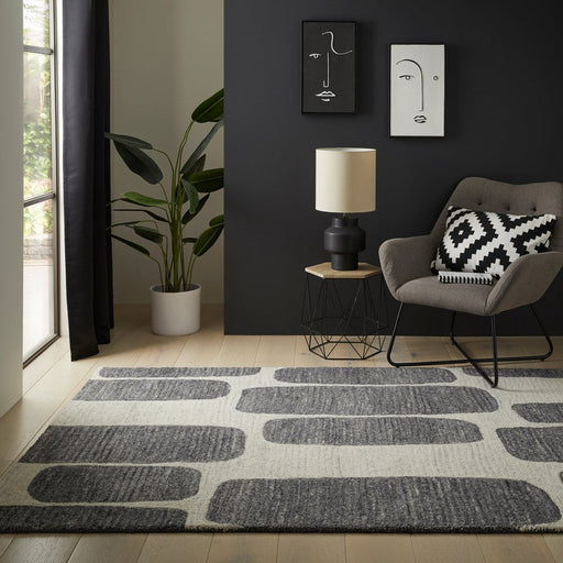 Vista Retro Modern Abstract Hand-Woven Ribbed Textured Cream/Charcoal Rug