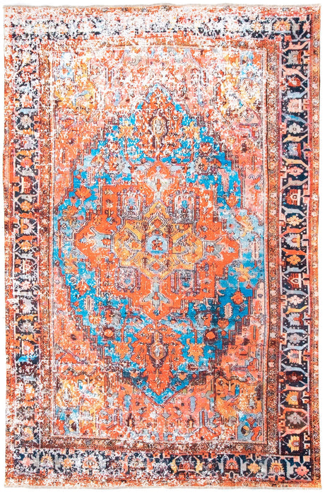 Vivid Orange Patterned Area Rug 160cm for Living Room