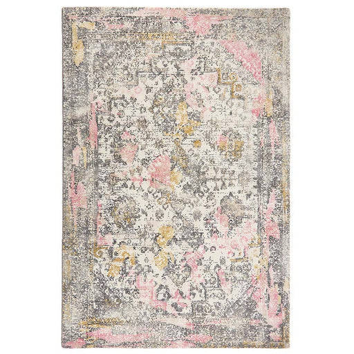 Vogue Traditional Persian Vintage Distressed Soft-Touch Hand-Knitted Ribbed Textured Polyester Beige/Cream/Pink/Ochre/Grey Rug