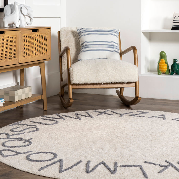 Washable Alphabet Area Rug for Nursery in Grey