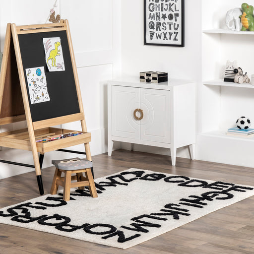 Washable Alphabet Area Rug for Nursery in Ivory Color