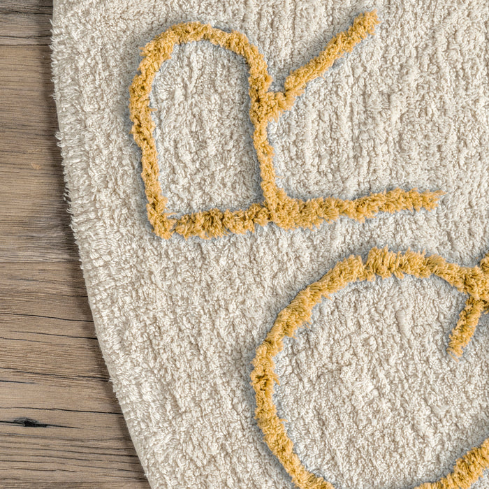 Washable Alphabet Area Rug for Nursery in Light Yellow