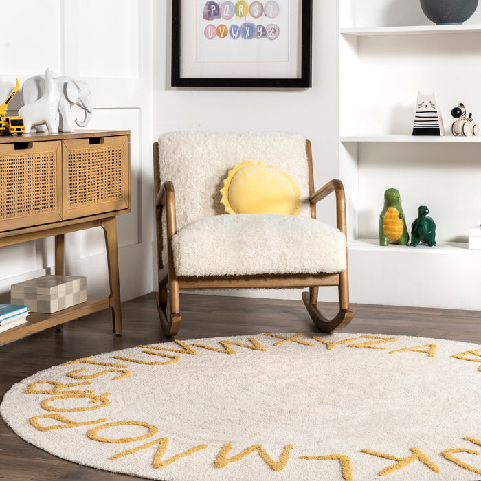 Washable Alphabet Area Rug for Nursery in Light Yellow