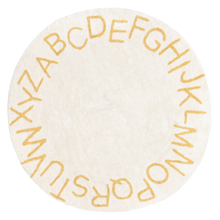 Washable Alphabet Area Rug for Nursery in Light Yellow