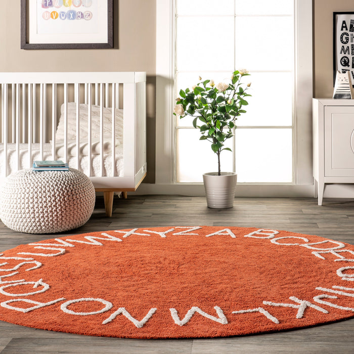 Washable Alphabet Nursery Rug in Rust 120x180 cm