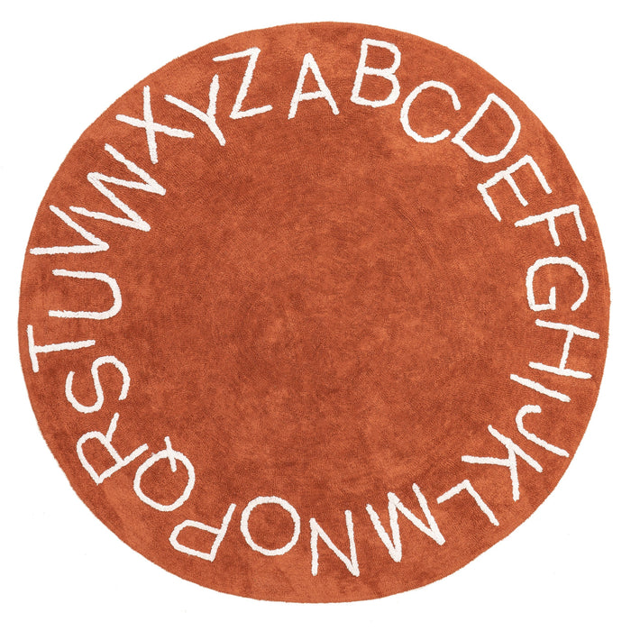 Washable Alphabet Nursery Rug in Rust 120x180 cm