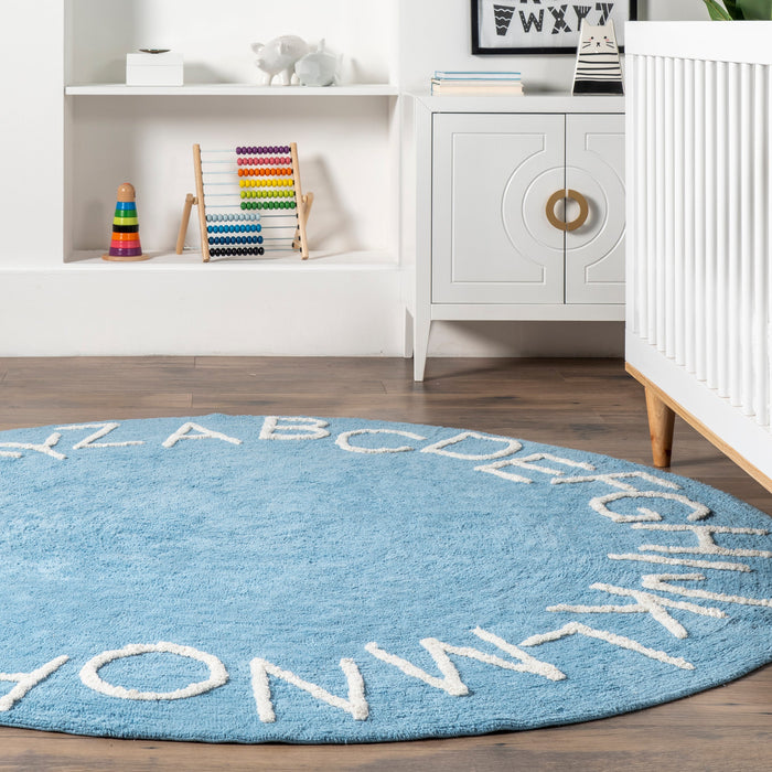 Washable Alphabet Rug for Nursery Light Blue 120 x 160 cm