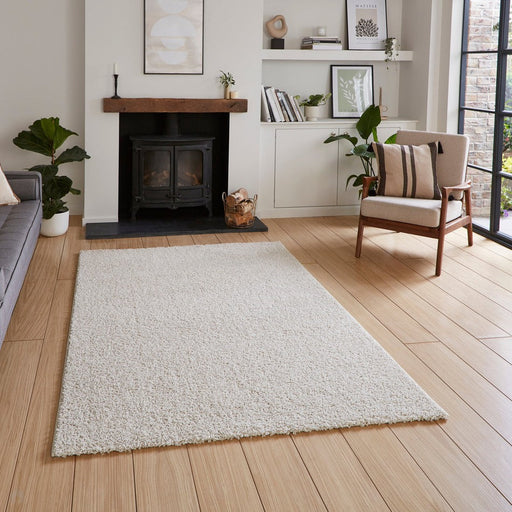 Washable Bali 950 Modern Plain Shaggy Cream Rug