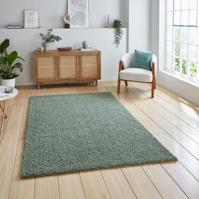 Washable Bali 950 Modern Plain Shaggy Green Rug