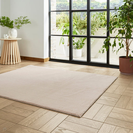 Washable Bay Modern Plain Sleek Low Profile Smooth Textured Super-Soft Polyester Shaggy Blush Rug