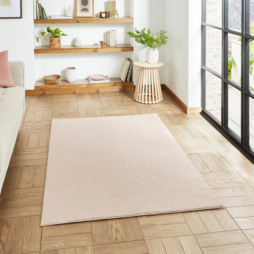 Washable Bay Modern Plain Sleek Low Profile Smooth Textured Super-Soft Polyester Shaggy Blush Rug