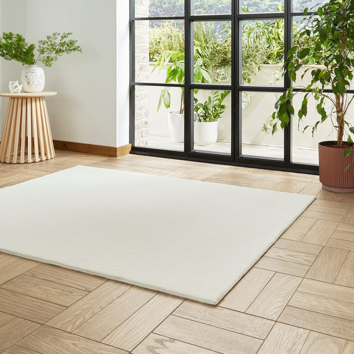 Washable Bay Modern Plain Sleek Low Profile Smooth Textured Super-Soft Polyester Shaggy Ivory Rug