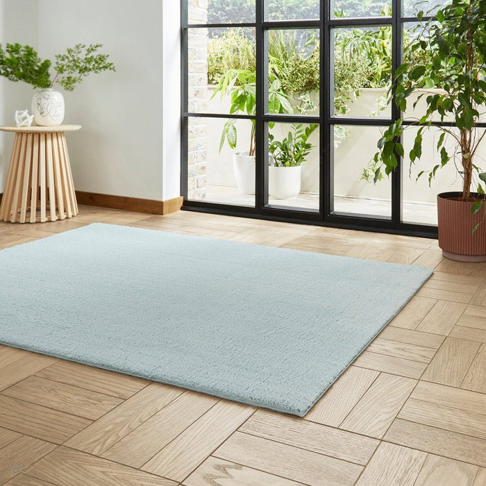 Washable Bay Modern Plain Sleek Low Profile Smooth Textured Super-Soft Polyester Shaggy Light Blue Rug