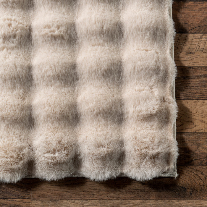 Washable Beige Checkered Plush Cloud Area Rug