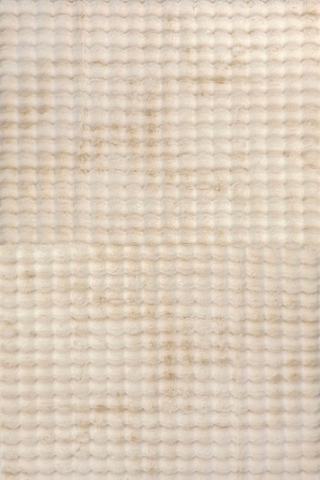 Washable Beige Checkered Plush Cloud Area Rug