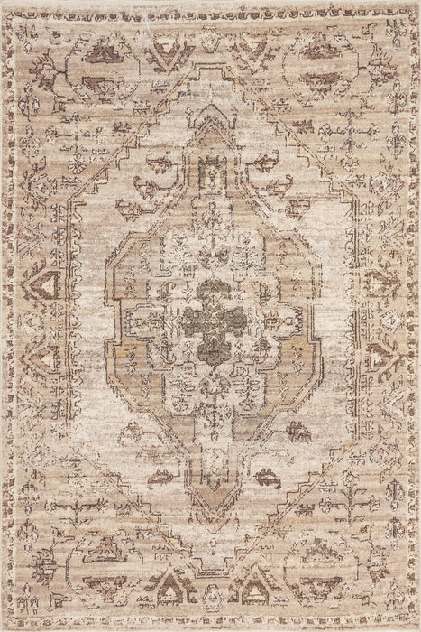 Washable Beige Medallion Area Rug 70x100 cm