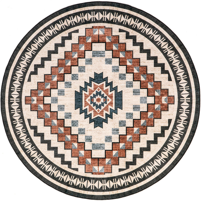 Washable Beige Medallion Area Rug for Home Decor