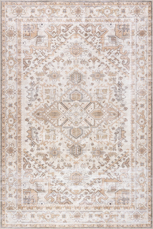 Washable Beige Medallion Rug Stain Resistant 120x180 cm