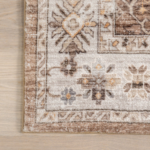 Washable Beige Vintage Floral Medallion Area Rug