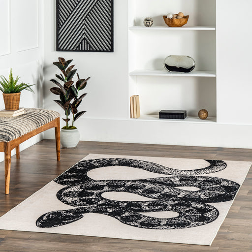 Washable Black Serpent Area Rug for Home Decor