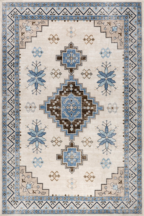 Washable Blue Clovebud Geometric Area Rug 152x244 cm