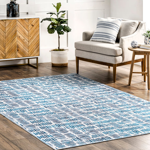 Washable Blue Crosshatch Area Rug 120x180 cm