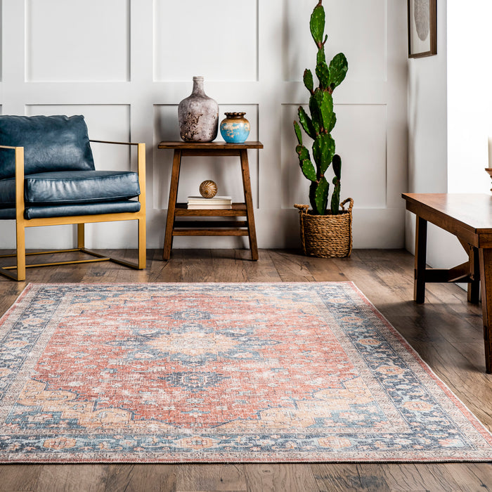 Washable Blue Distressed Area Rug 70x100 cm