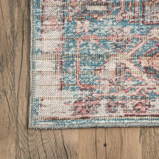 Washable Blue Distressed Rug for Busy Homes