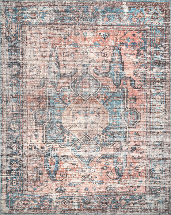 Washable Blue Distressed Rug for Busy Homes