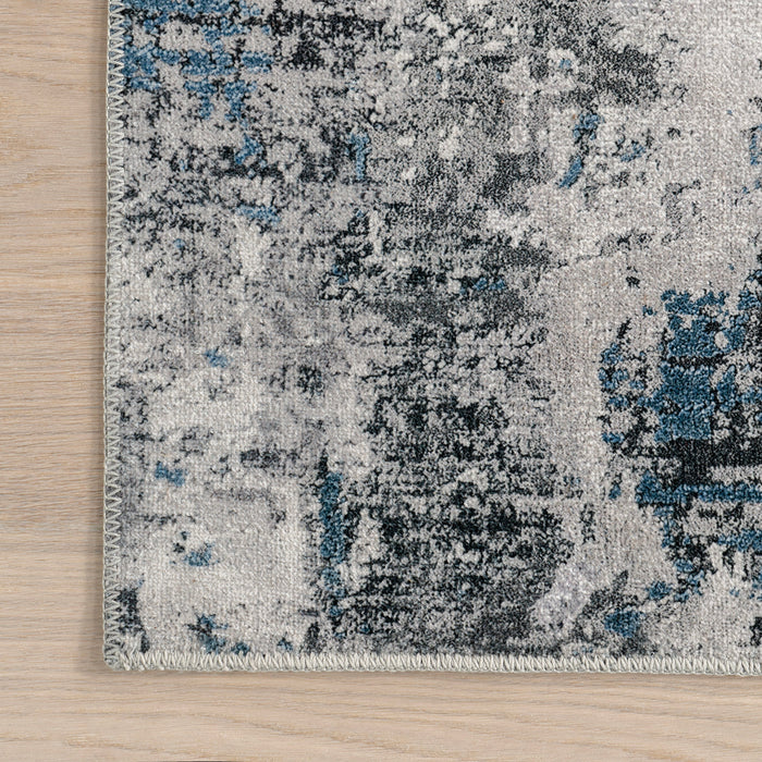 Washable Blue Grey Abstract Area Rug 140x200 cm