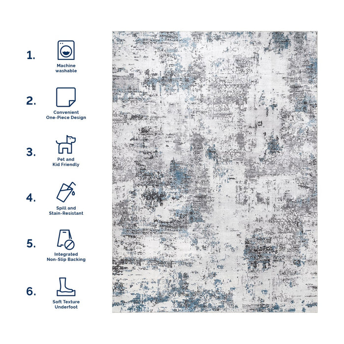 Washable Blue Grey Abstract Area Rug 140x200 cm