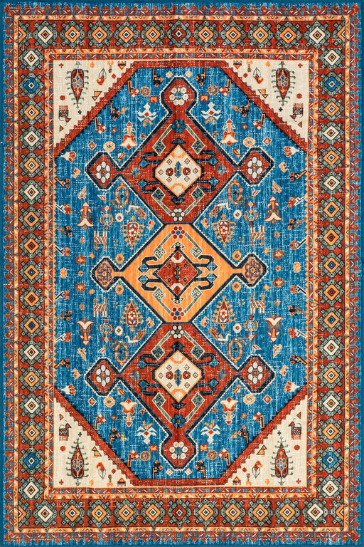 Washable Blue Medallion Area Rug 120x180 cm