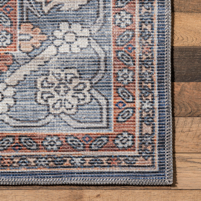 Washable Blue Medallion Area Rug for Busy Homes