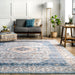 Washable Blue Medallion Area Rug for High Traffic Homes