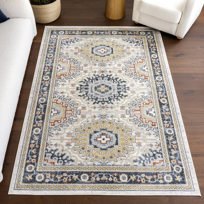 Washable Blue Medallion Area Rug for Home Decor