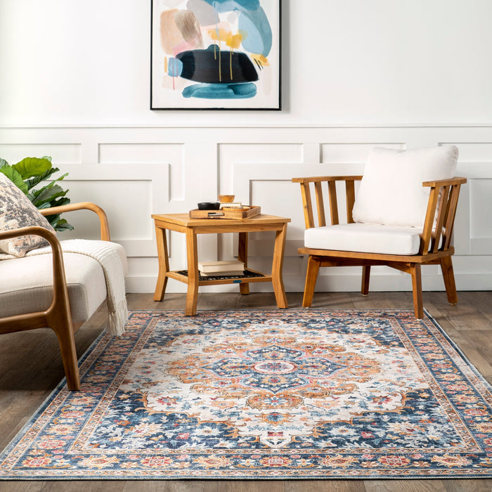 Washable Blue Multicolor Rug For High-Traffic Areas